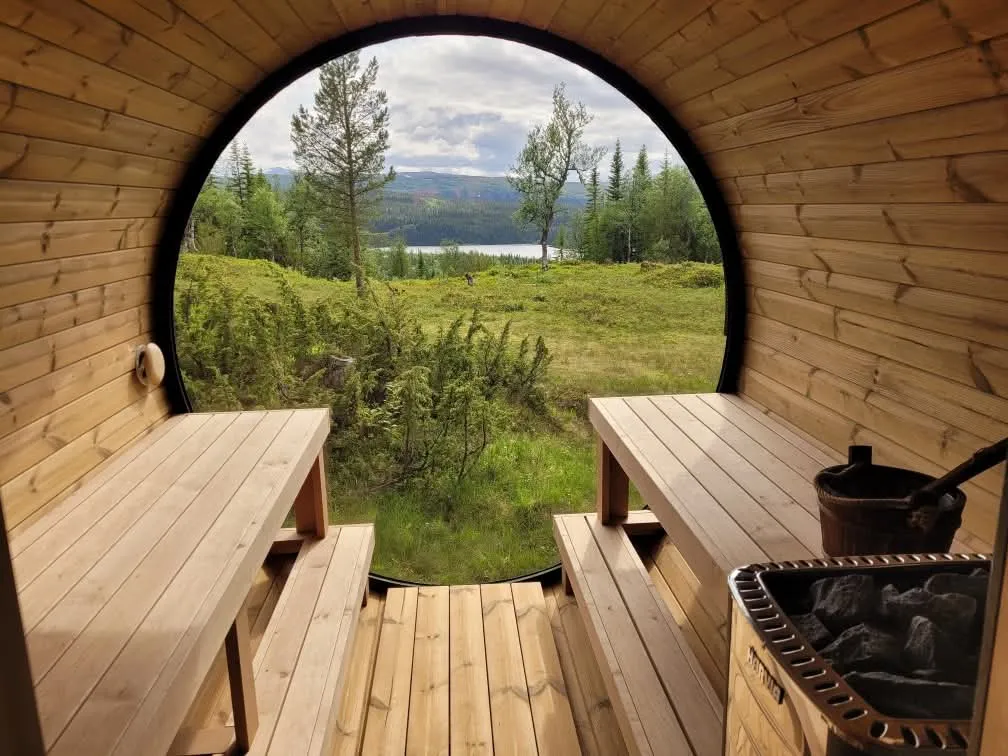 Inside Barrel Sauna Full Panorama