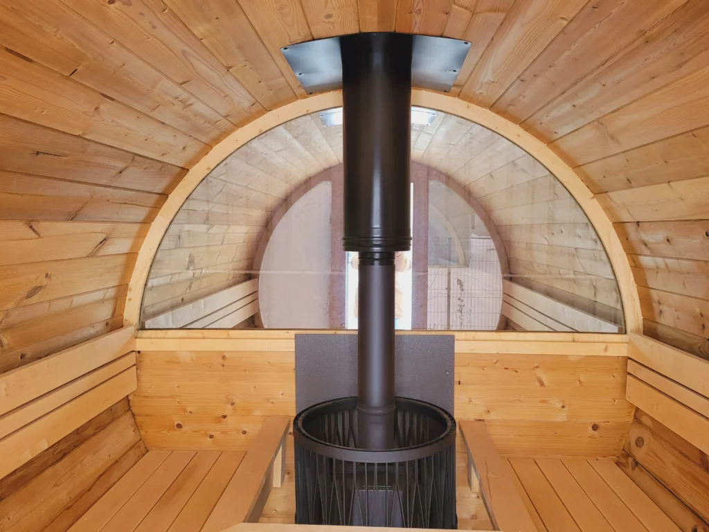Inside Barrel Sauna mirror